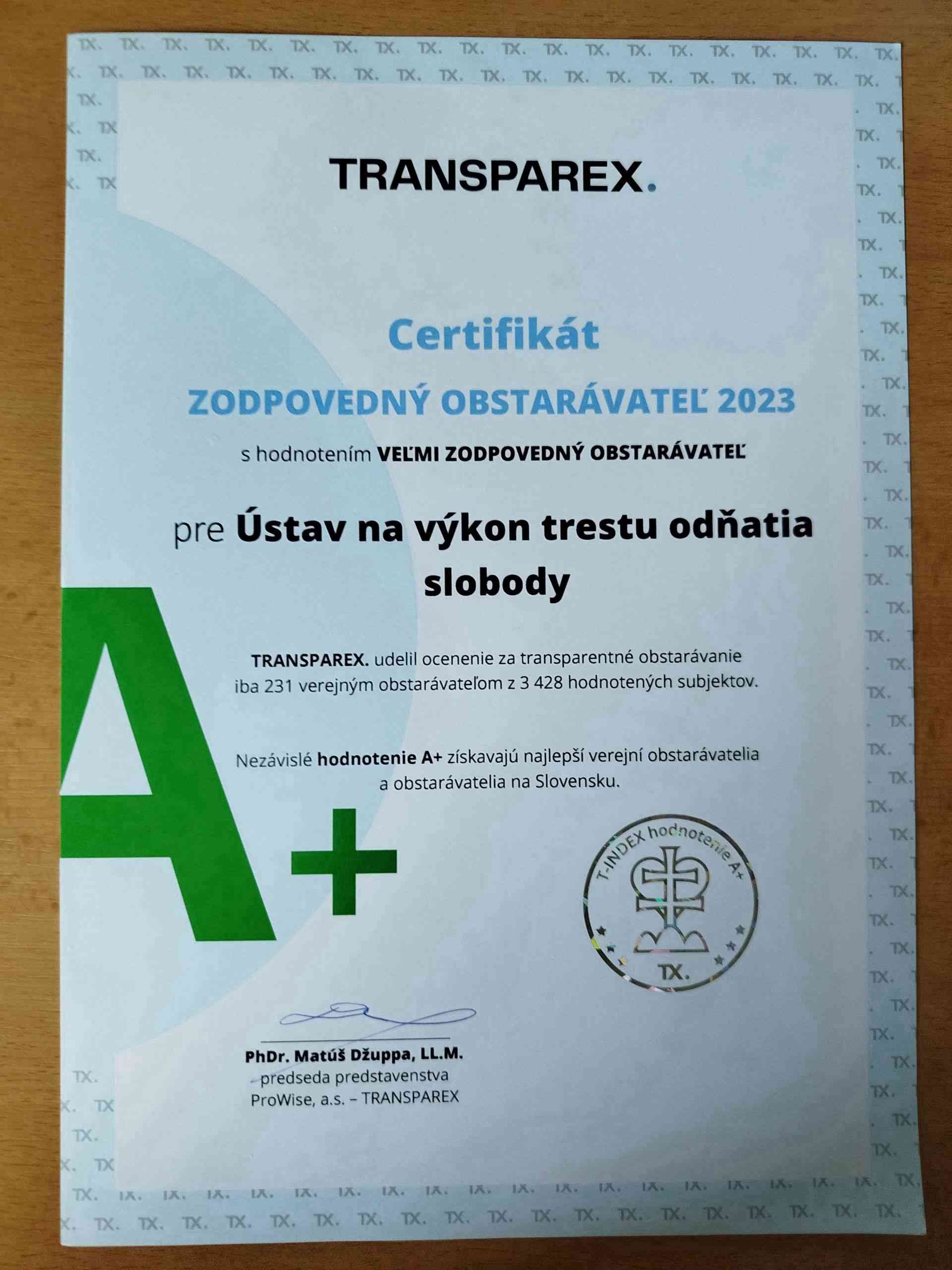 Fotografia článku Získali sme ocenenie Zodpovedný verejný obstarávateľ za rok 2023